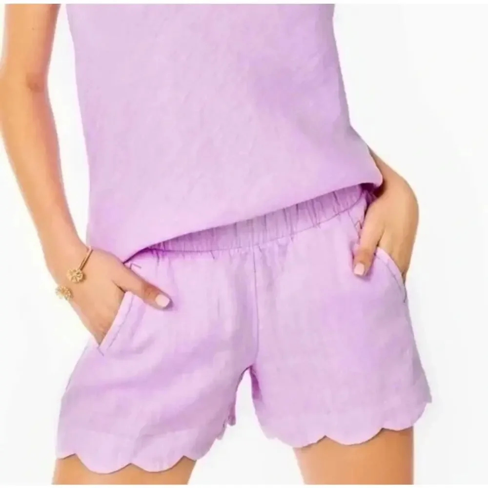 Lilly Pulitzer Brea 4” Linen Scallop Hem Shorts Purple Iris Size XL - Picture 3 of 10